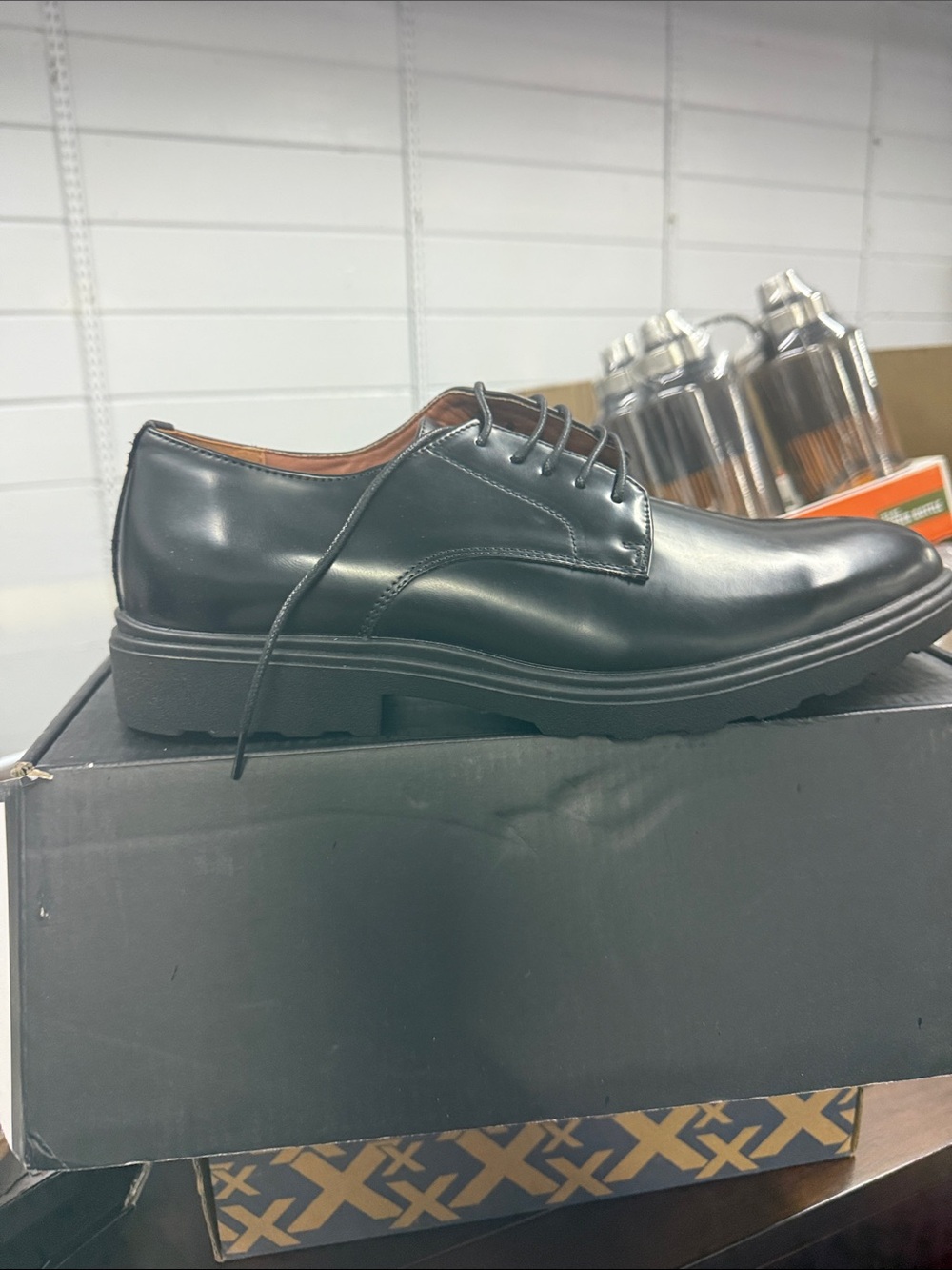 Men's Black Leather Derby Shoes - Classic Lace-Up